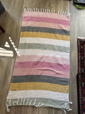 Billabong Pink, Gray, Yellow & Green Striped Woven Throw
